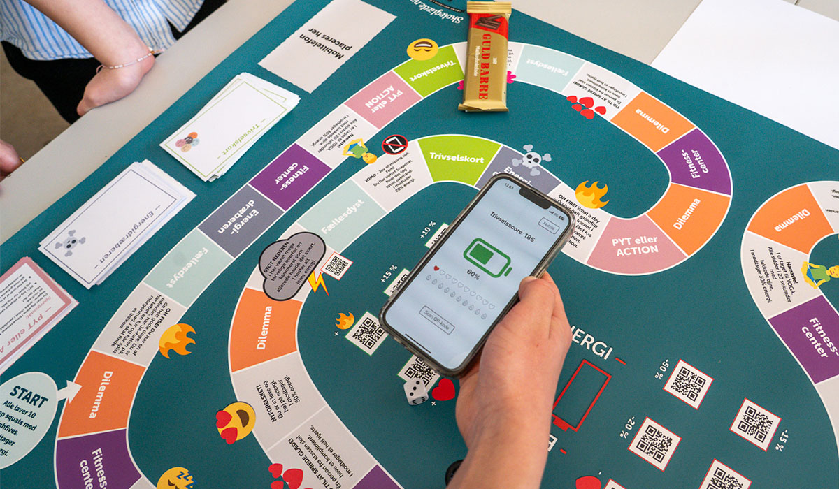 Billede af elever fra 8. klasse, der spiller Trivselsspillet.