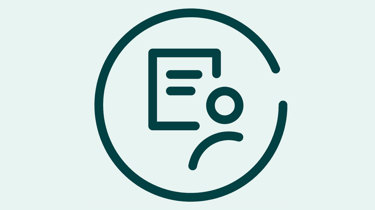 Ikon af en person og en henvisning på lys tyrkis baggrund.