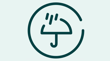 Ikon af en paraply på lys tyrkis baggrund.