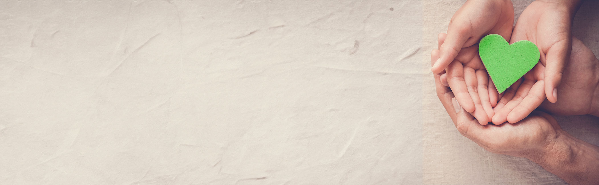 Hænder holder et grønt hjerte.