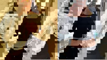 Ung kvinde viser, hvor meget hun har tabt sig efter overvægtsoperation hos Aleris.